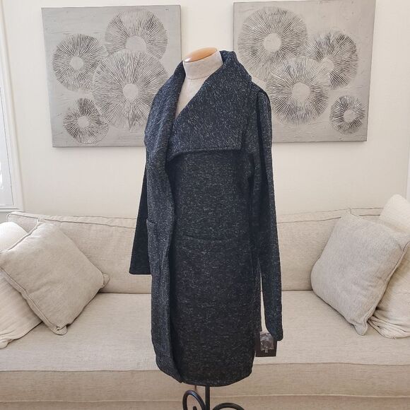 NEW! Steve Madden Shawl Collar Knit Long Coat - size Large in Black - Picture 8 of 15